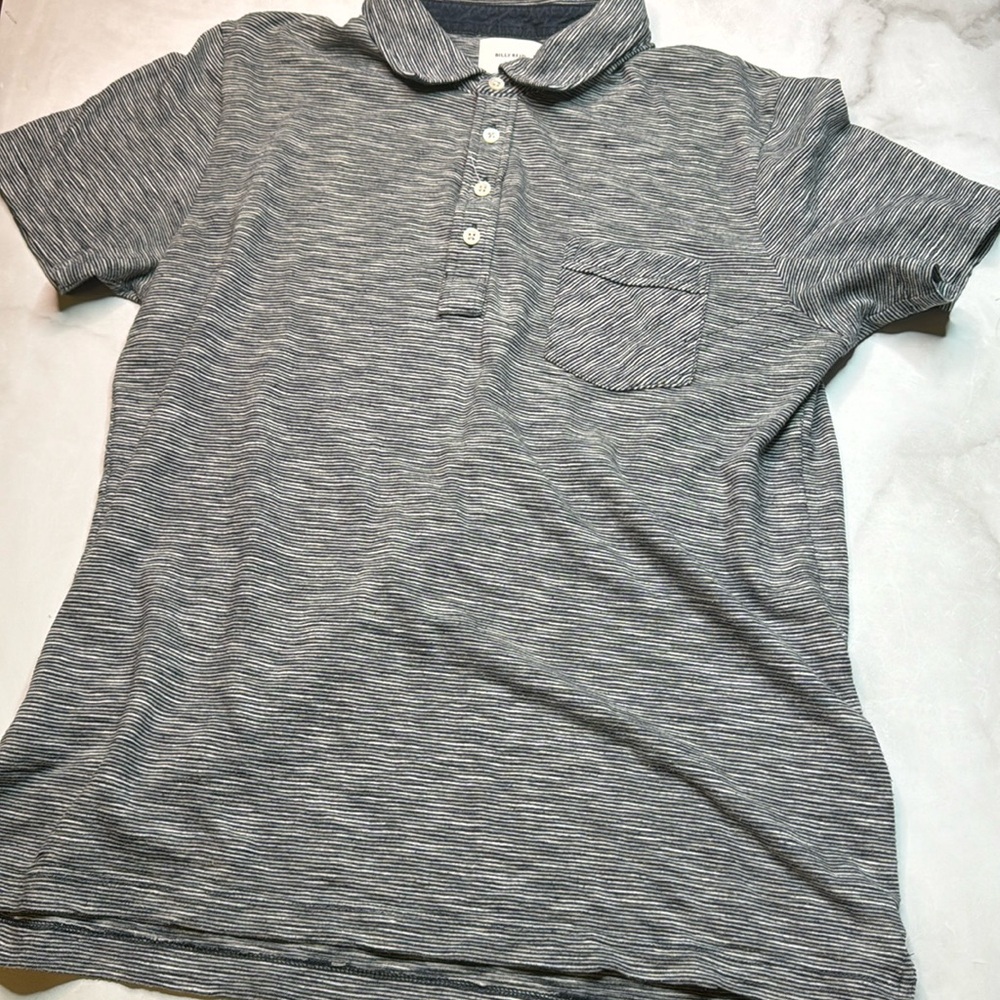 Billy Reid Navy / Gray / White Striped Polo